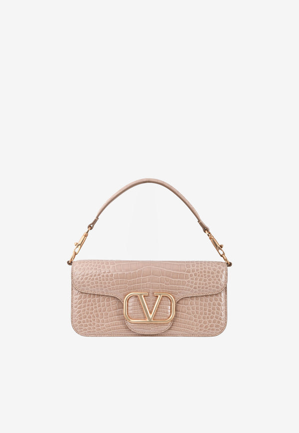 Valentino LOCÒ Croc-Embossed Shoulder Bag with VLogo Plaque Rose XW0B0K30WHF GF9