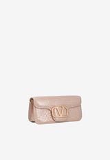 Valentino LOCÒ Croc-Embossed Shoulder Bag with VLogo Plaque Rose XW0B0K30WHF GF9