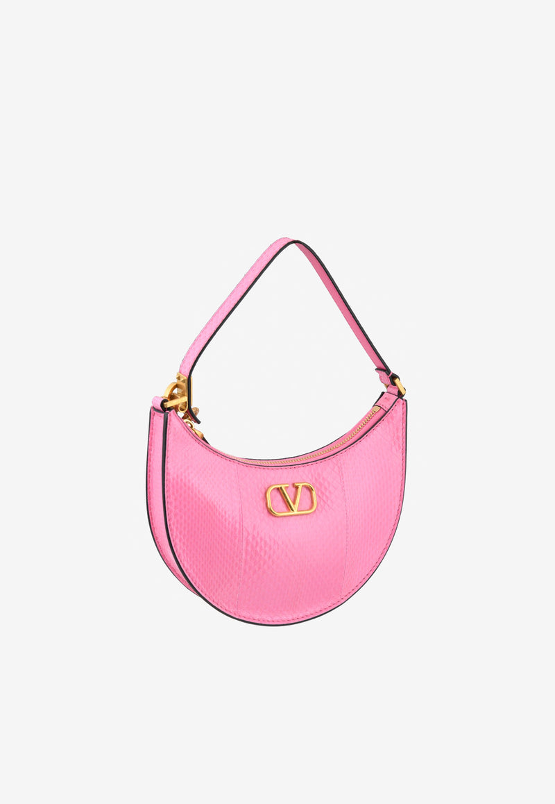 Valentino Mini Signature VLogo Hobo Bag in Snakeskin Leather Pink XW2P0W19MVD HW4