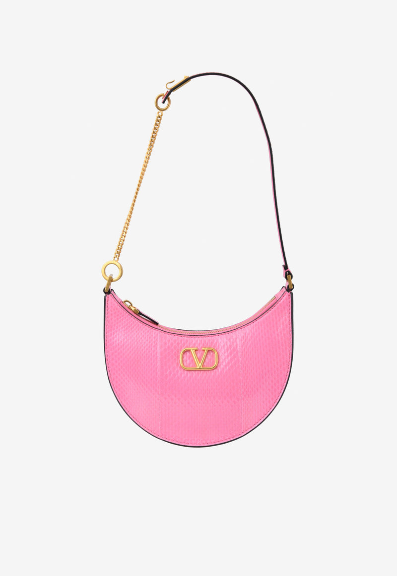 Valentino Mini Signature VLogo Hobo Bag in Snakeskin Leather Pink XW2P0W19MVD HW4