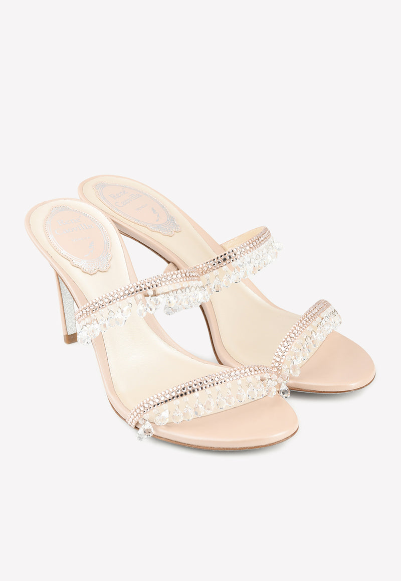 Rene Caovilla Chandelier 80 Beaded Satin Mules Nude C10727-080-R001V233 NUDE SATIN/SILK STRASS