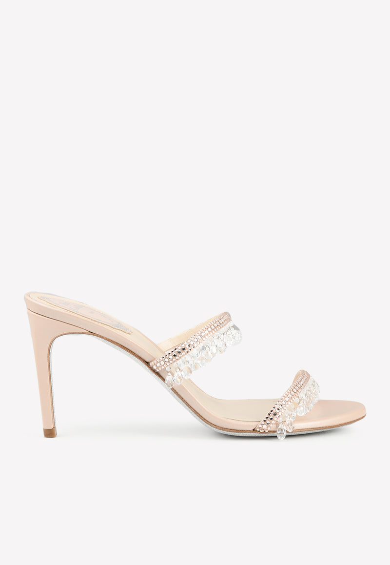 Rene Caovilla Chandelier 80 Beaded Satin Mules Nude C10727-080-R001V233 NUDE SATIN/SILK STRASS