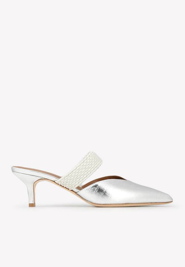 Malone Souliers Maisie 45 Metallic Mules in Croc-Embossed Leather Silver MAISIE 45-89 SILVER/SILVER