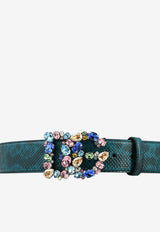 Dolce 
Gabbana DG Crystal Belt in Python-Print  Leather Blue BE1501 AY063 80620