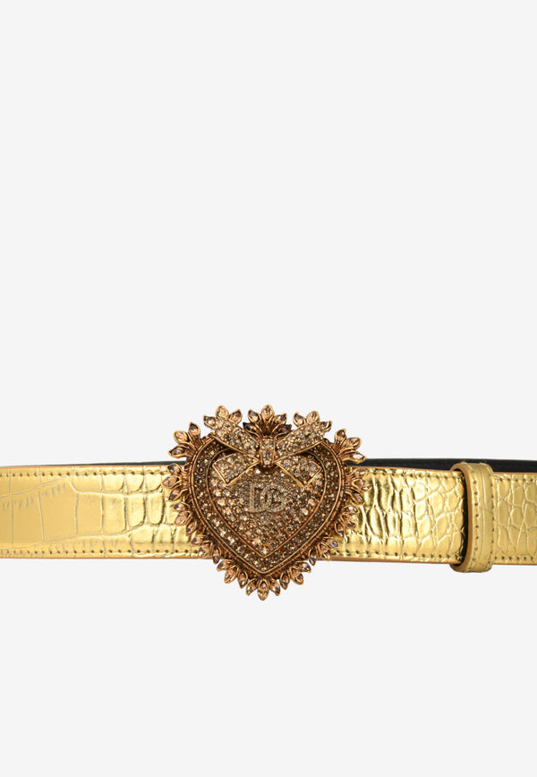 Dolce 
Gabbana Devotion Metallic Belt in Croc-Embossed Leather Gold BE1506 AY196 8H943