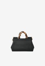 Dolce 
Gabbana Small Sicily Top Handle Bag in Dauphine Leather with Scarf Detail Black BB7116 AY153 8S543