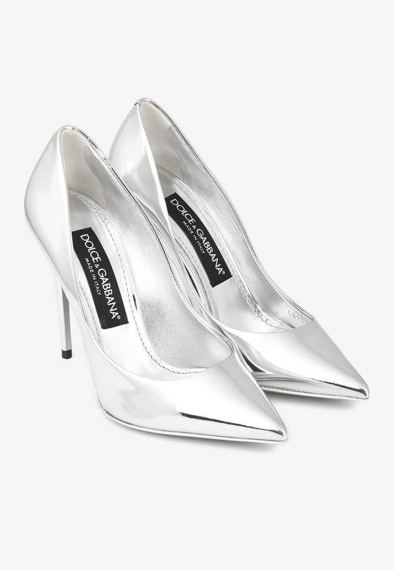 Dolce 
Gabbana Cardinale 105 Pointed Pumps in Mirrored Leather Silver CD1710 AY828 80998