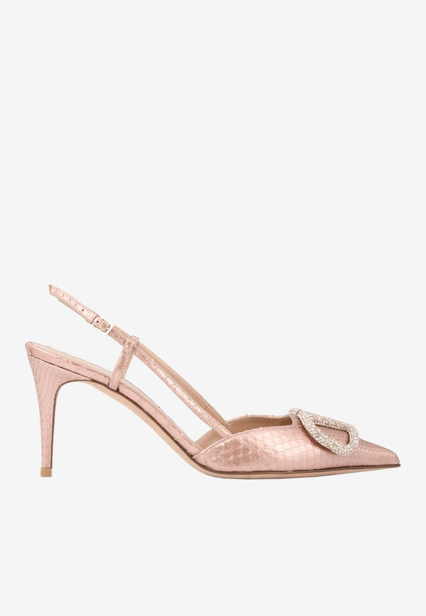 Valentino VLogo 80 Metallic Slingback Pumps in Elaphe Leather Gold XW0S0R01TAH GF9