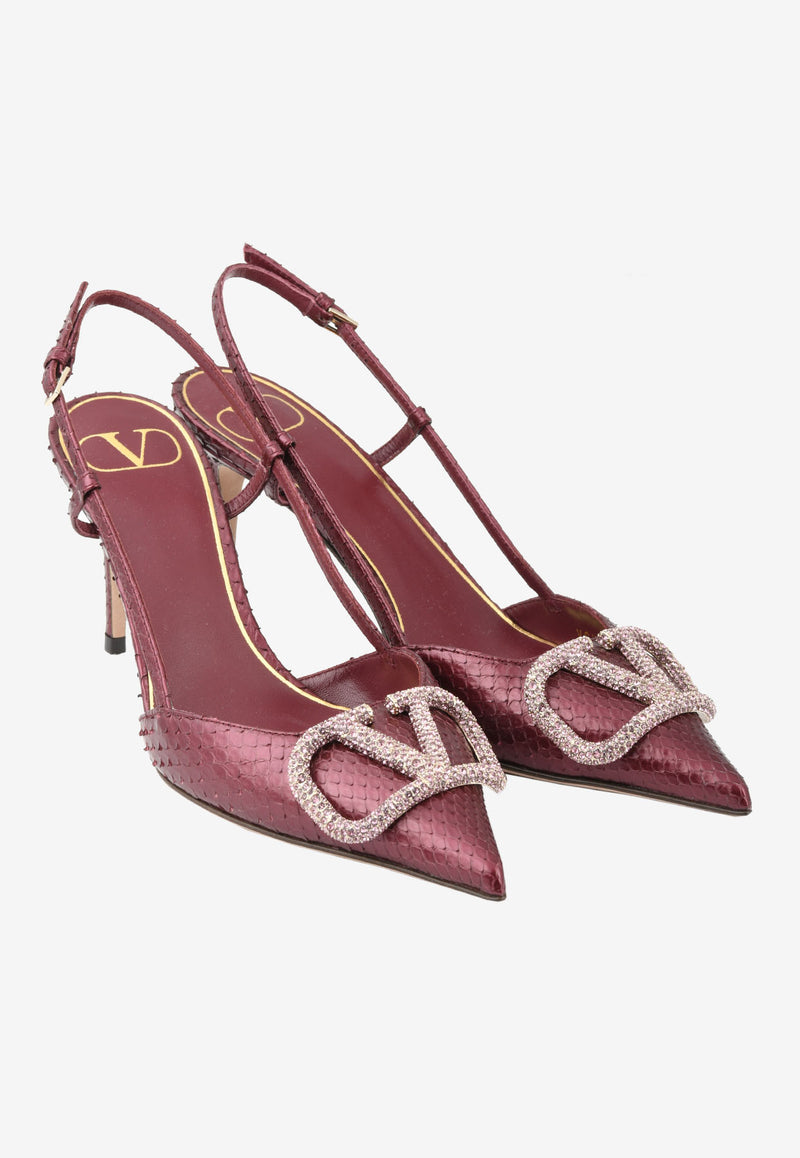 Valentino VLogo 80 Metallic Slingback Pumps in Elaphe Leather Purple XW0S0R01TAH AA7