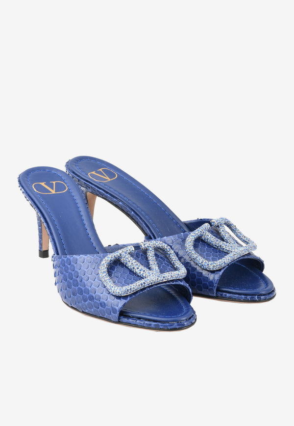 Valentino VLogo 70 Crystal Buckle Mules in Elaphe Leather Blue XW0S0EL1SSQ 7J9