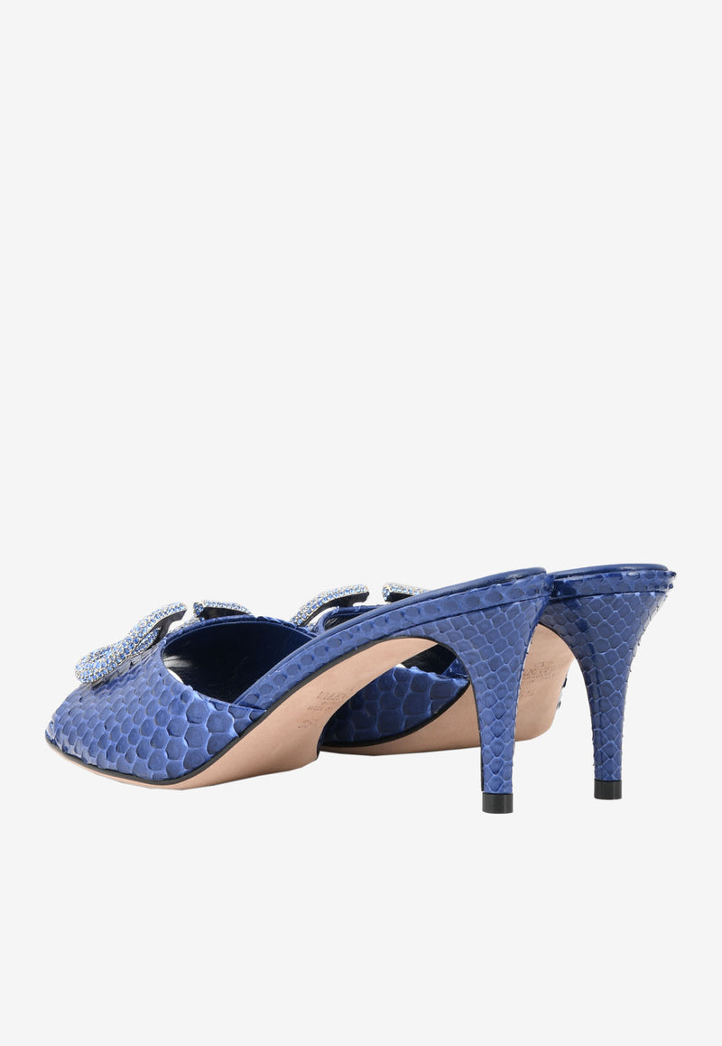 Valentino VLogo 70 Crystal Buckle Mules in Elaphe Leather Blue XW0S0EL1SSQ 7J9