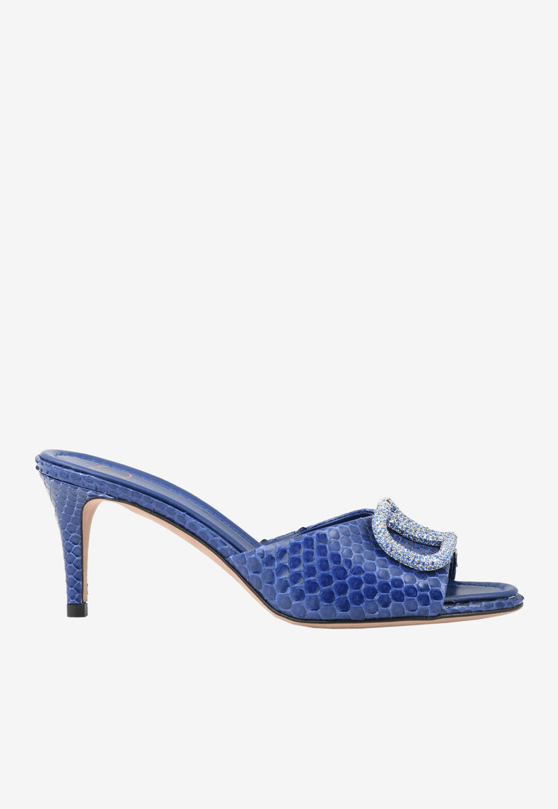 Valentino VLogo 70 Crystal Buckle Mules in Elaphe Leather Blue XW0S0EL1SSQ 7J9