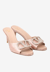 Valentino VLogo 70 Crystal Buckle Mules in Elaphe Leather Blush XW0S0EL1TAH GF9