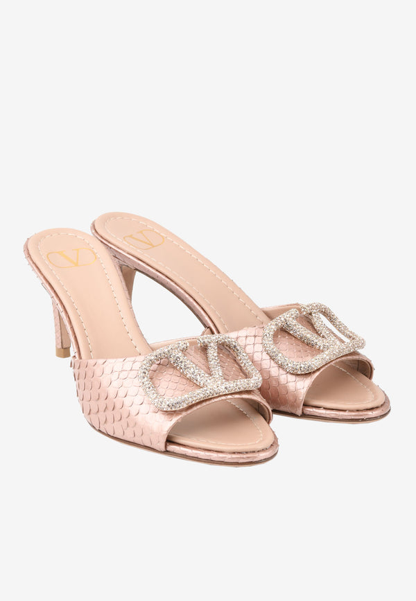 Valentino VLogo 70 Crystal Buckle Mules in Elaphe Leather Blush XW0S0EL1TAH GF9