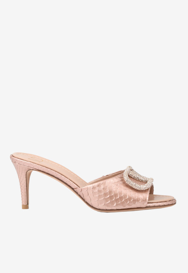 Valentino VLogo 70 Crystal Buckle Mules in Elaphe Leather Blush XW0S0EL1TAH GF9