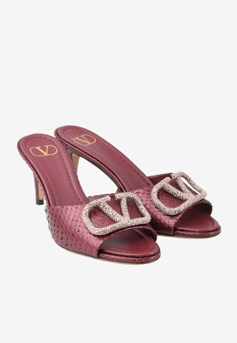 Valentino VLogo 70 Crystal Buckle Mules in Elaphe Leather Purple XW0S0EL1TAH AA7