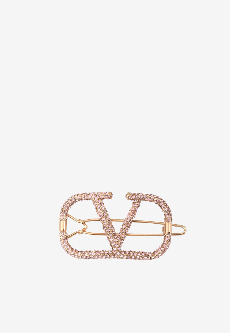 Valentino VLOGO Crystal Embellished Hairclip Rose Gold XW0J0H38ZET 7JZ