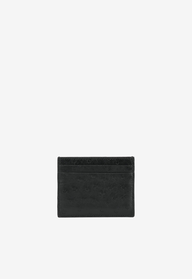 Valentino VLogo Cardholder in Ostrich Leather Black XW2P0V32CFQ 0NO