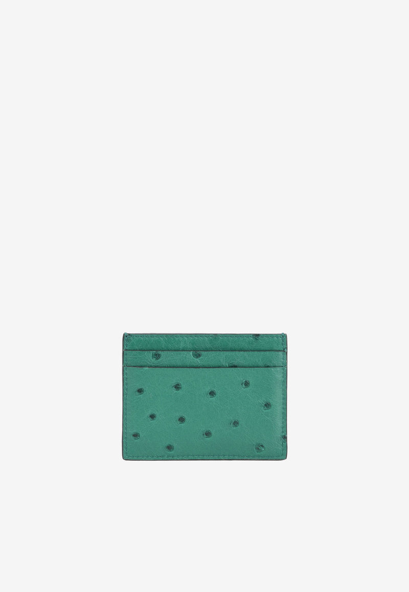 Valentino VLogo Cardholder in Ostrich Leather Green XW2P0V32CFQ T70