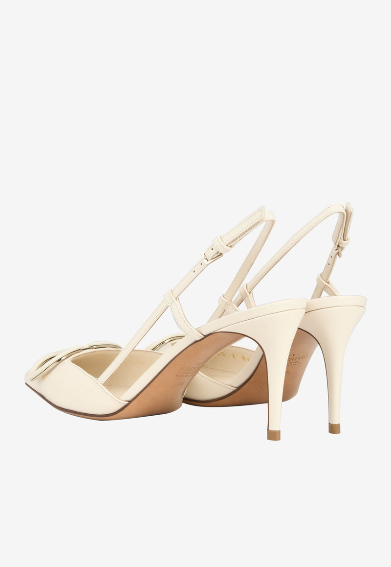 Valentino VLogo 80 Calf Leather Slingback Pumps Ivory XW2S0R01MZF I16