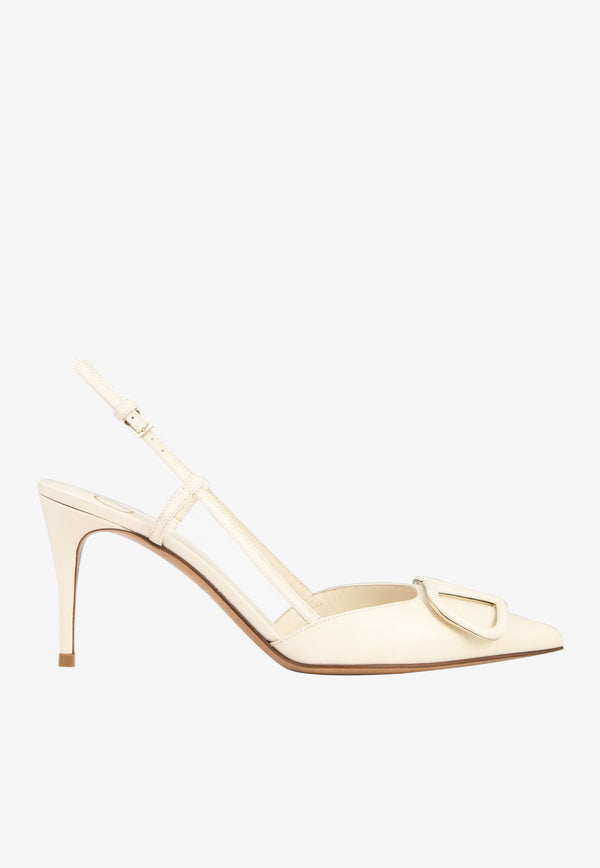 Valentino VLogo 80 Calf Leather Slingback Pumps Ivory XW2S0R01MZF I16