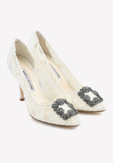 Manolo Blahnik Hangisi 105 Lace Pumps with FMC Crystal Buckle Cream 9XX-0698CREAM