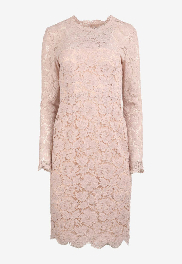 Valentino Floral Lace Knit Long-Sleeved Dress Blush GB3VS4Z5-V7C264B