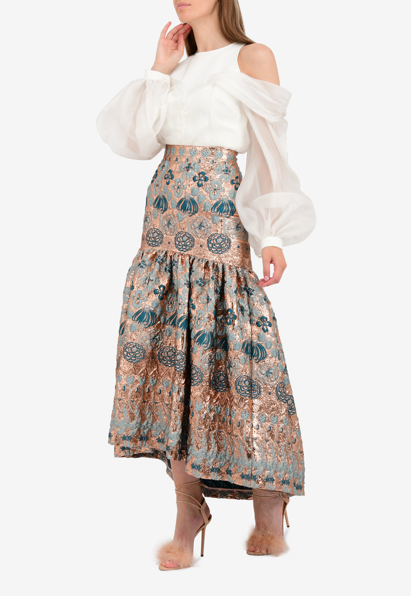 Tower Jacquard High-Low Midi Trumpet Skirt