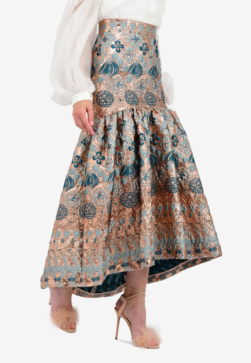 Tower Jacquard High-Low Midi Trumpet Skirt