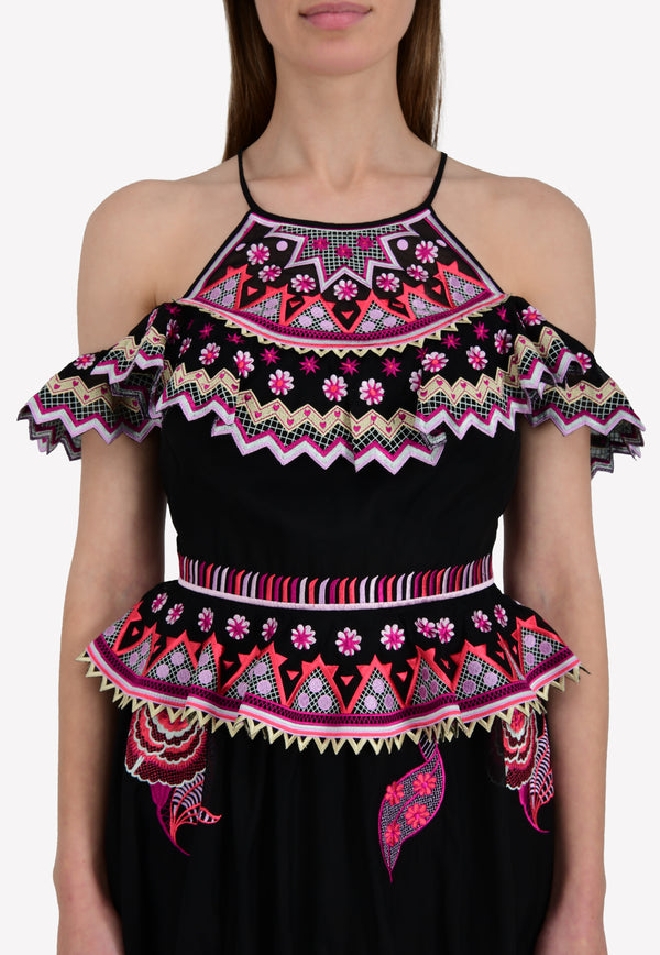 Temperley London Black Wild Flower Ruffle Dress 17UWFW51796