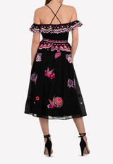 Temperley London Black Wild Flower Ruffle Dress 17UWFW51796