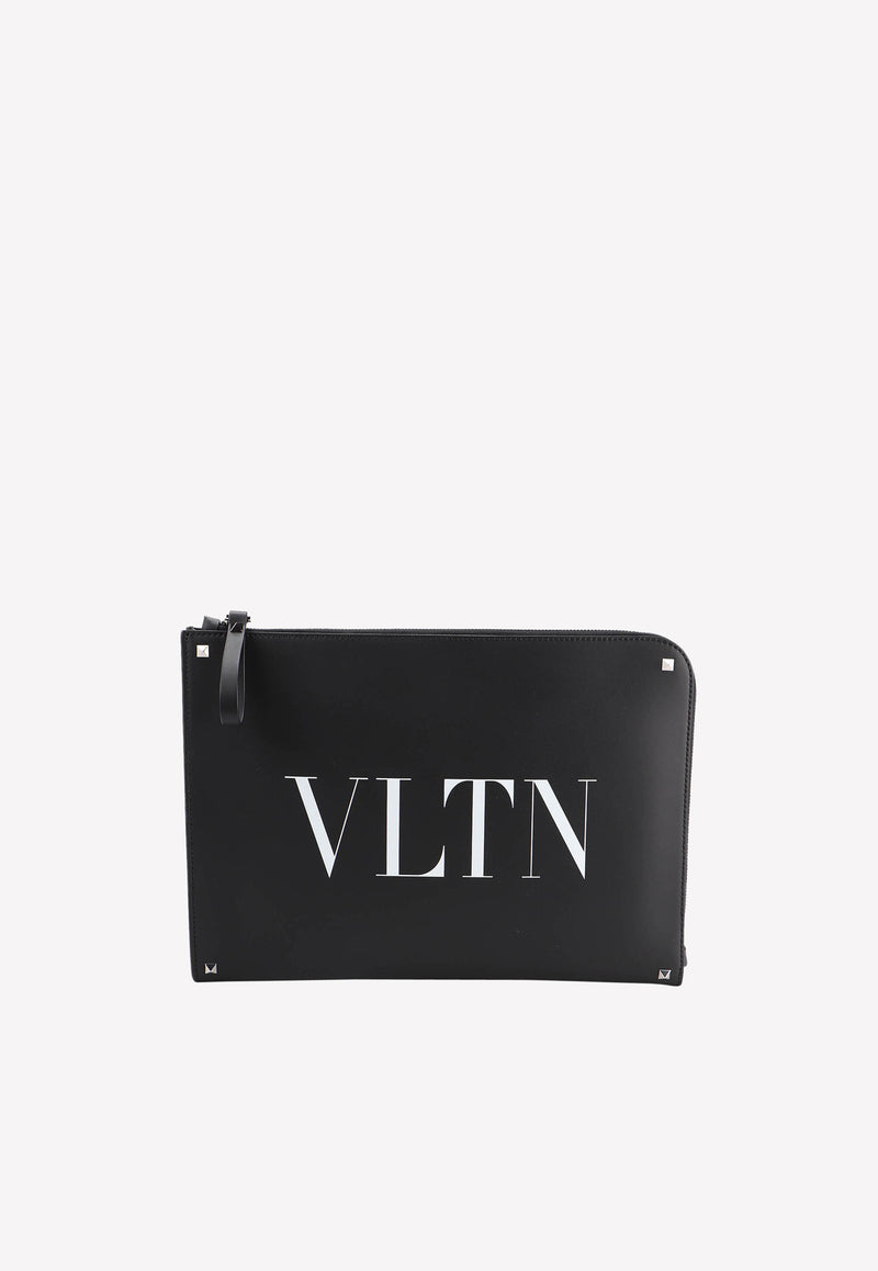 VLTN Leather Document Holder with Rockstud Detail