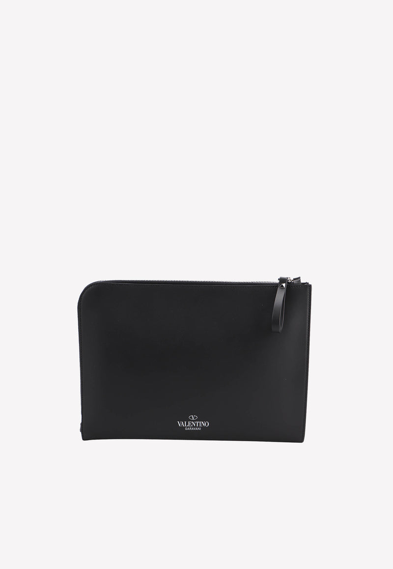 VLTN Leather Document Holder with Rockstud Detail