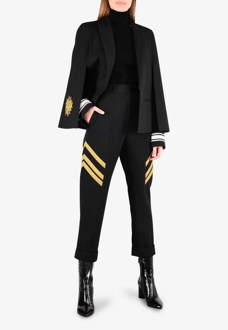 High-Waist Tailored Trousers with Contrast Stripe Trims