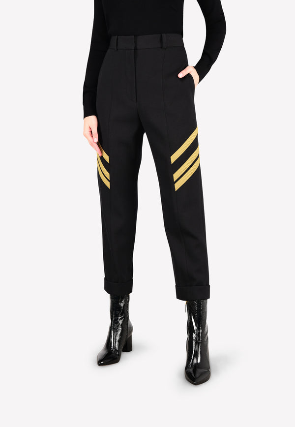 High-Waist Tailored Trousers with Contrast Stripe Trims