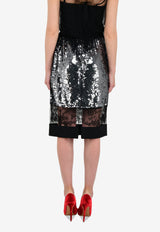 Lace Panel Tulle Sequin Pencil Skirt