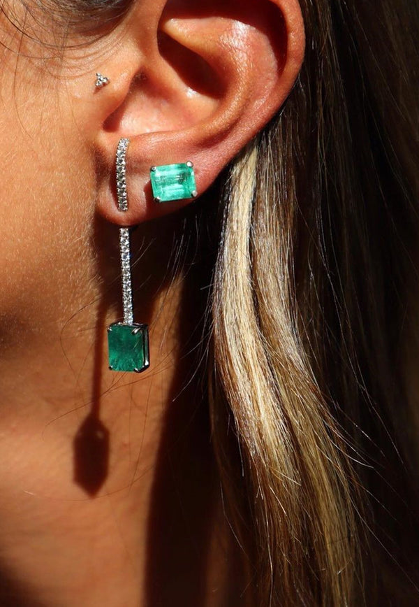 Vivid Jewelers Special Order - Certified Colombian Emerald Line Earrings with Convertible Studs Green