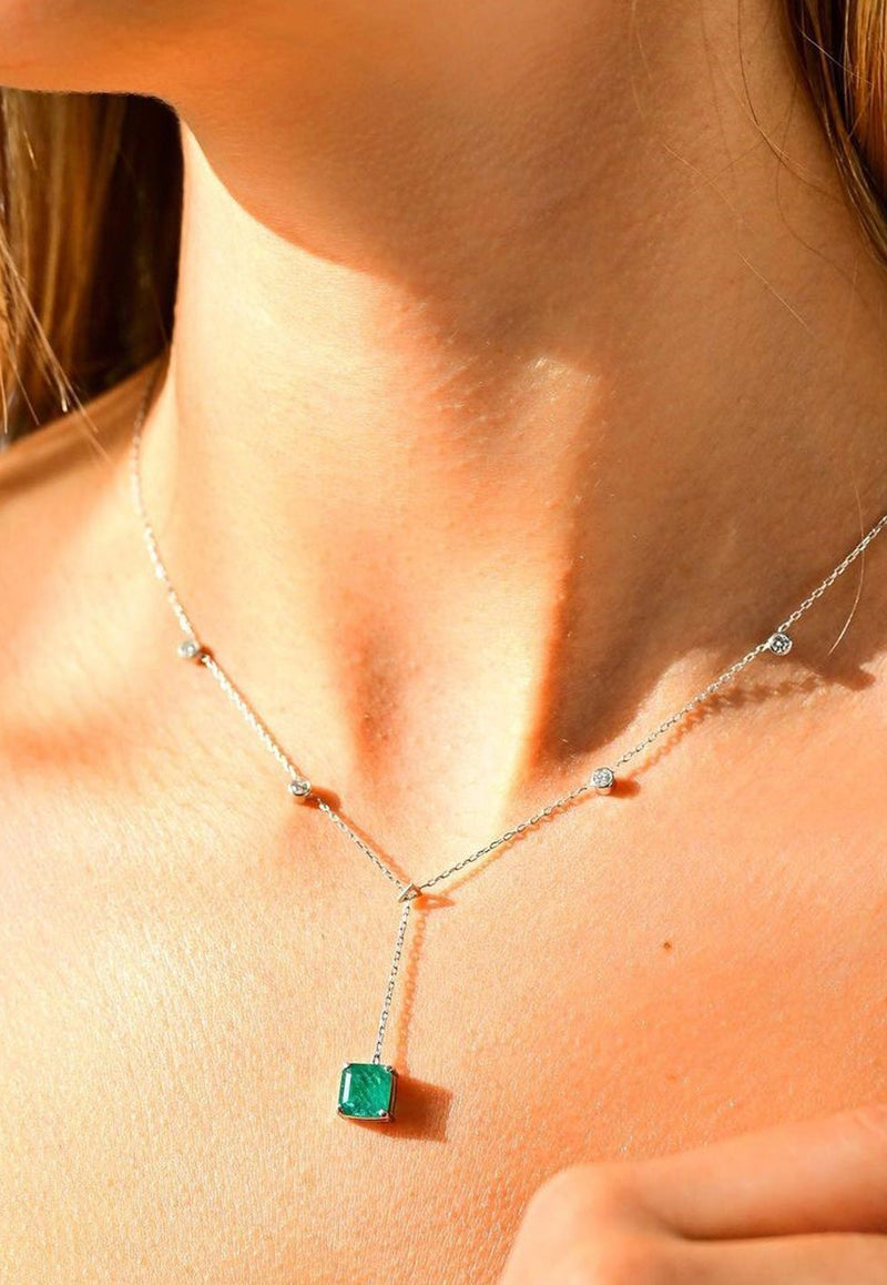 Vivid Jewelers Special Order- En-V Necklace in White-Gold with Zambian Emerald White Gold