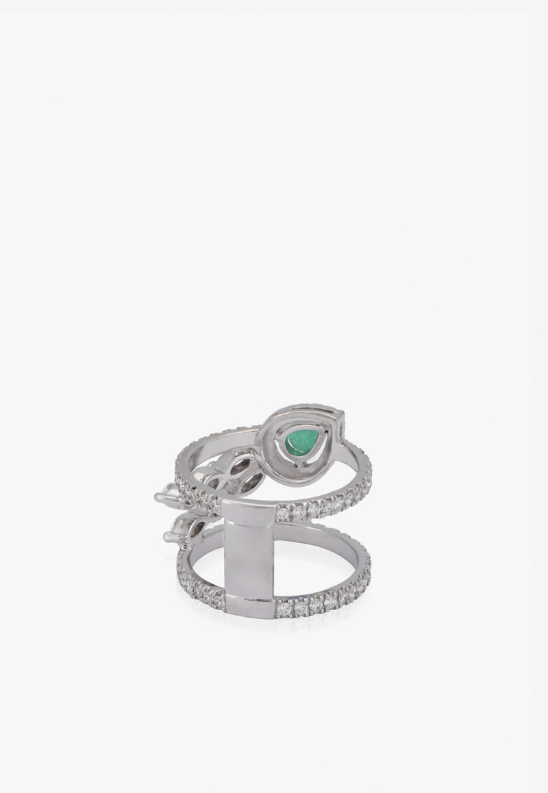 Dual-Band Ring in White Gold, Diamonds and Emerald