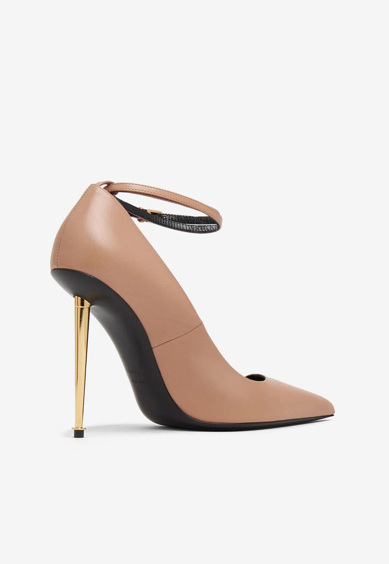 Tom Ford Padlock 105 Pointed Leather Pumps Nude W2271-LKD002G 1J003