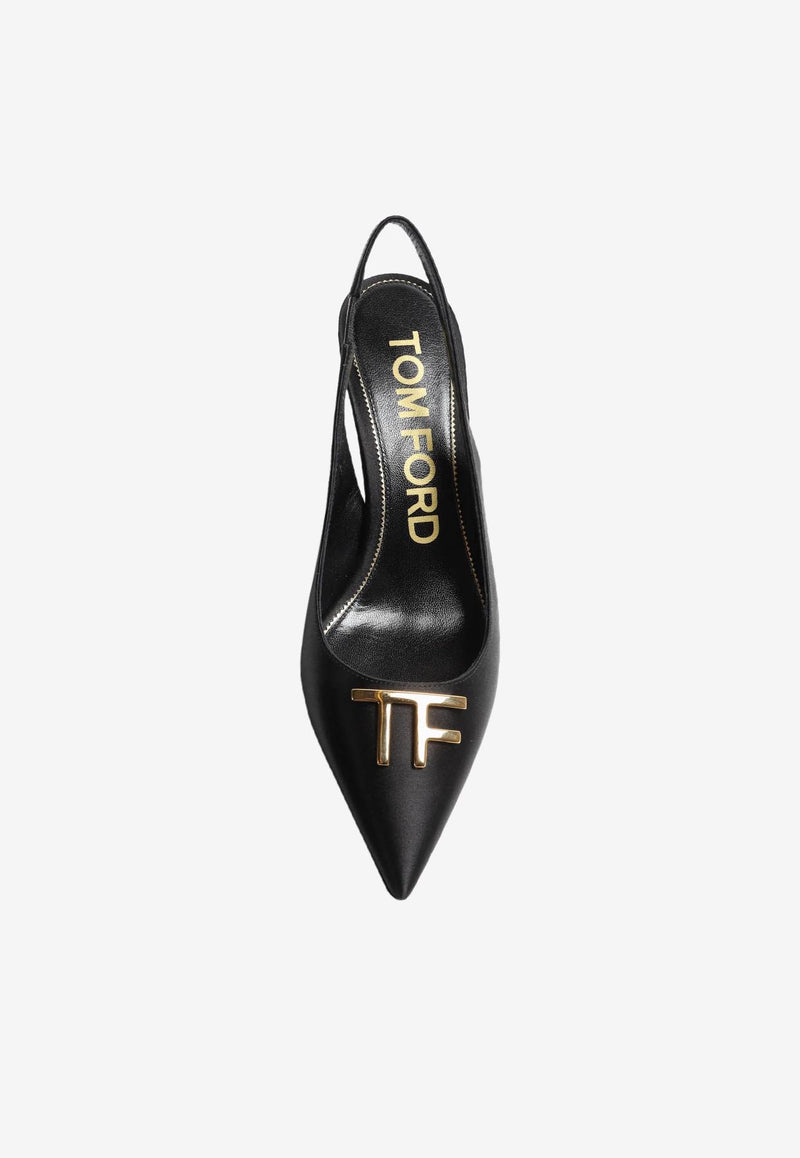 Tom Ford 75 TF Leather Slingback Pumps Black W3164T-TSA001 U9000