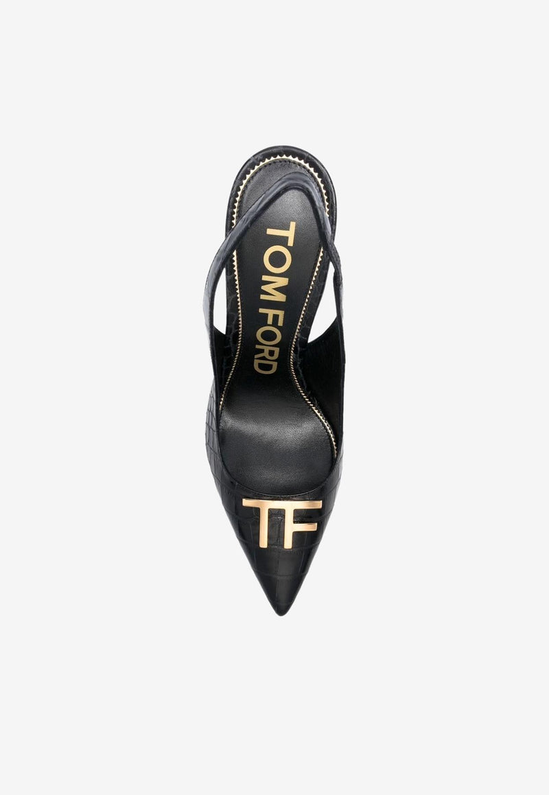 Tom Ford 110 TF Slingback Pumps in Croc-Embossed Leather Black W3165-LCL125G 1N001