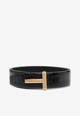 Tom Ford T Plaque Croc-Embossed Leather Belt Black WB206TN-LCL299 U9000