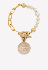 Dolce 
Gabbana DG Logo Coin Pearl and Chain Bracelet Gold WBN8M1 W1111 ZOO00