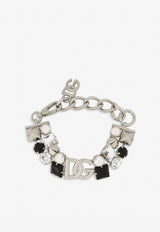 Dolce 
Gabbana Rhinestone Embellished DG Logo Bracelet Silver WBO6Z2 W1111 87655