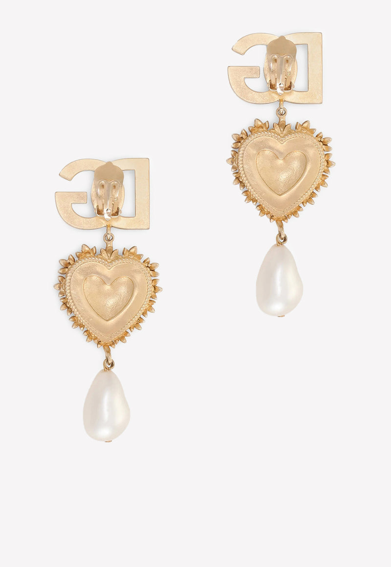 Dolce 
Gabbana Clip-On Drop Earrings with Crystal and Pearl Gold WEN6N1 W1111 ZOO00