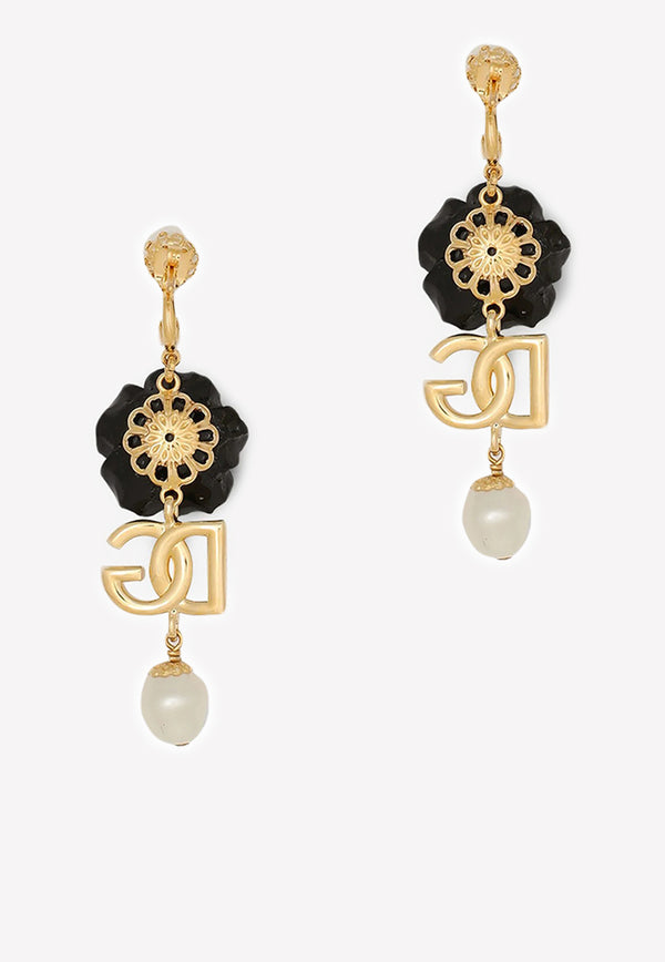 Dolce 
Gabbana Rose and DG Logo Drop Earrings Gold WEN8R1 W1111 ZOO00