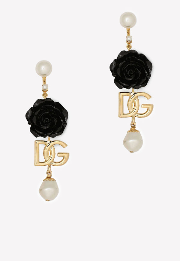 Dolce 
Gabbana Rose and DG Logo Drop Earrings Gold WEN8R1 W1111 ZOO00