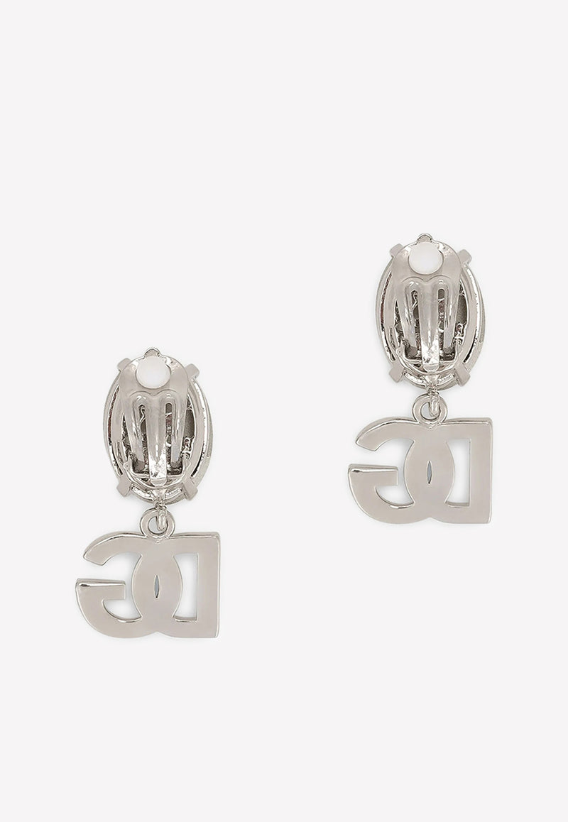 Dolce 
Gabbana Rhinestone and DG Logo Earrings Silver WEO2N2 W1111 87655