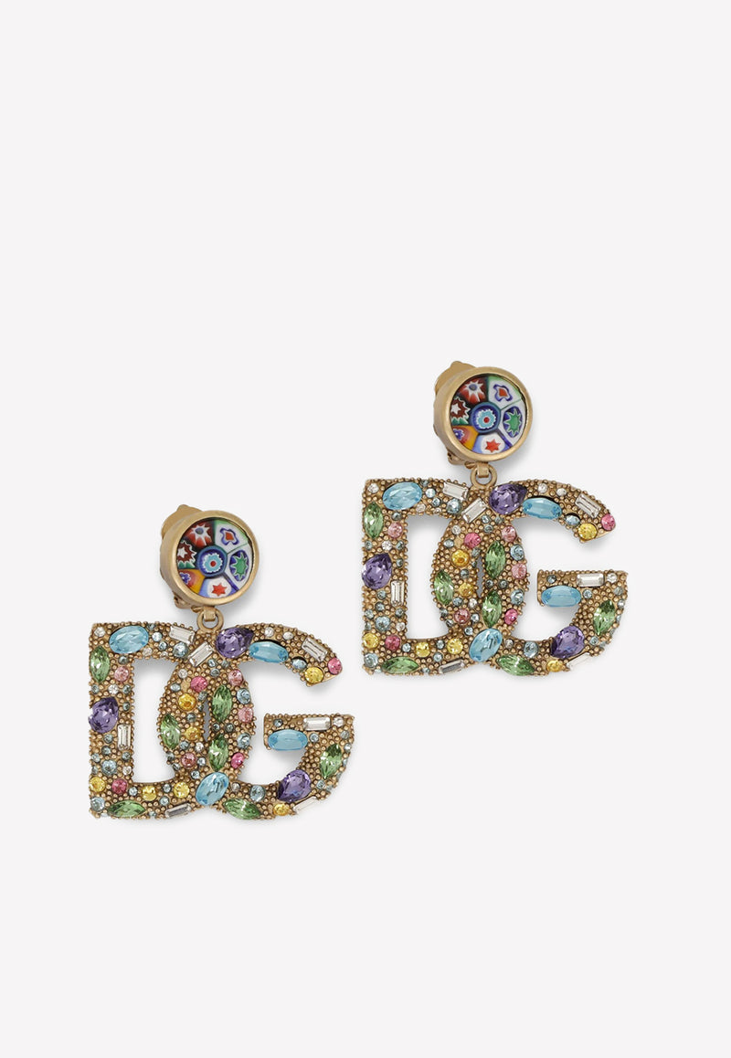 Dolce 
Gabbana Crystal Embellished DG Clip-On Earrings Multicolor WEO2X2 W1111 87579